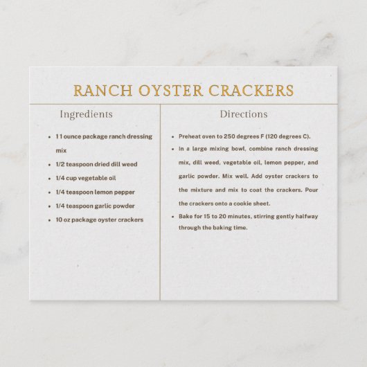 Ranch Oyster Crackers Recept Thanksgiving Voedsel Briefkaart (Voorkant)