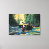 Ranch paard en Angus vee kudde rijden en rivier Canvas Afdruk (Voorkant)