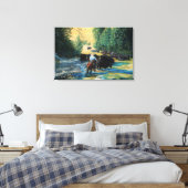 Ranch paard en Angus vee kudde rijden en rivier Canvas Afdruk (Insitu (Slaapkamer))
