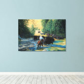 Ranch paard en Angus vee kudde rijden en rivier Canvas Afdruk (Insitu (Houten vloer))
