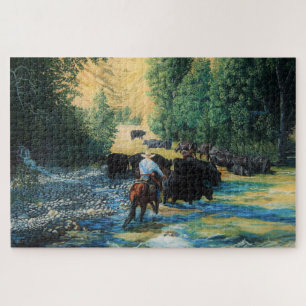 Ranch paard en Angus vee kudde rijden en rivier Legpuzzel