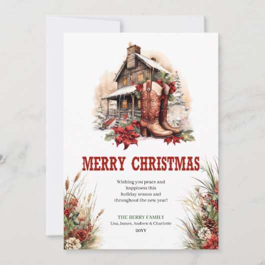 Ranch style Christmas greeting card editable Feestdagenkaart (Voorkant)