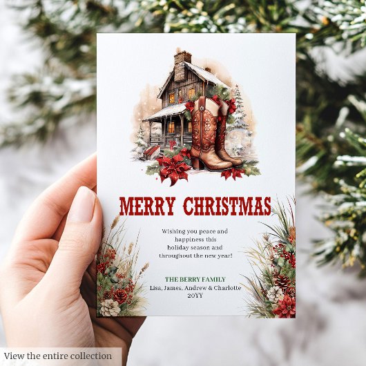 Ranch style Christmas greeting card editable Feestdagenkaart