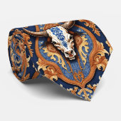 Ranch Style Cow Skull Western Tooled Leather Stropdas (Opgerold)