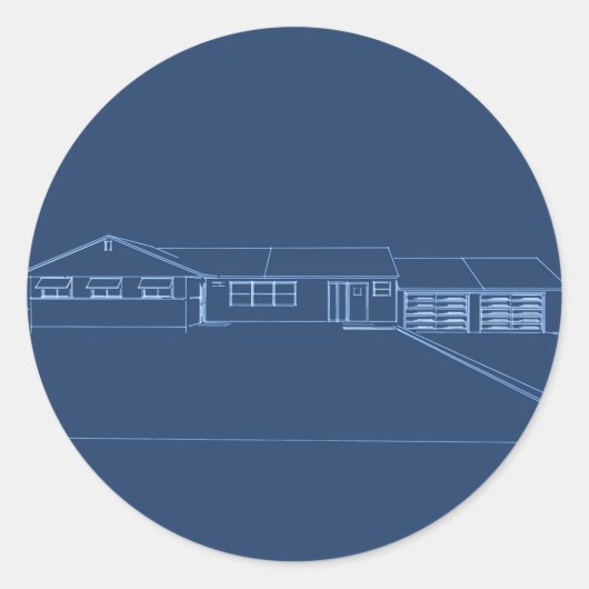 Ranch Style House: Blauw afdrukken Ronde Sticker (Voorkant)