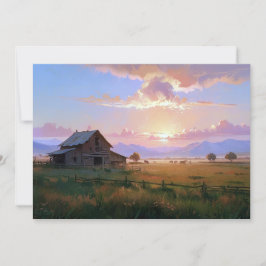 Ranch Sunset Sunrise schilderij verlaten oud Boerd Feestdagenkaart