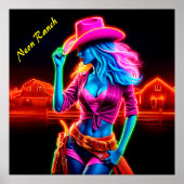 Ranch vrouw neon boerderij cowgirl schattig rustie poster (Voorkant)