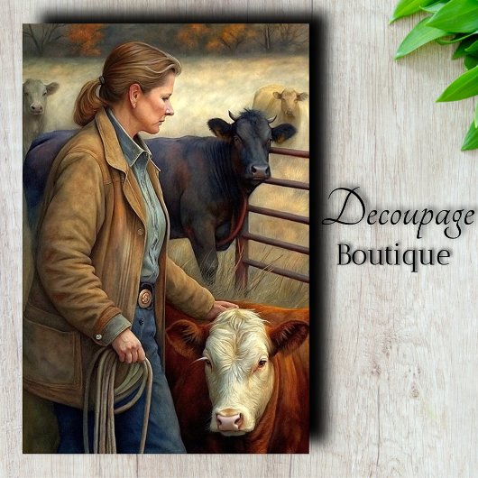 Ranch Vrouw Rundvee Decoupage Tissuepapier