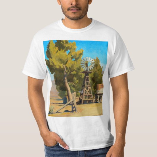 Ranch Windmill, Carson, Nevada door Maynard Dixon T-shirt (Voorkant)