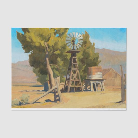 Ranch Windmill, Carson, Nevada door Maynard Dixon Tissuepapier (Voorkant)