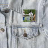 Ranchers die elkaar de hand schudden over de omhei vierkante button 5,1 cm (In situ)