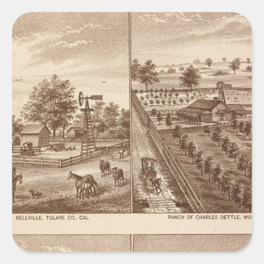Ranches, stallen, Tulare Co., Cal Vierkante Sticker (Voorkant)