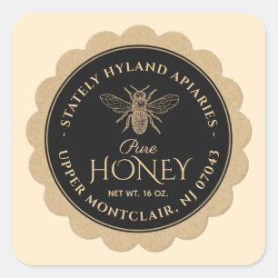Rand bijen zwarte honinglabel Kraft-schelp Vierkante Sticker