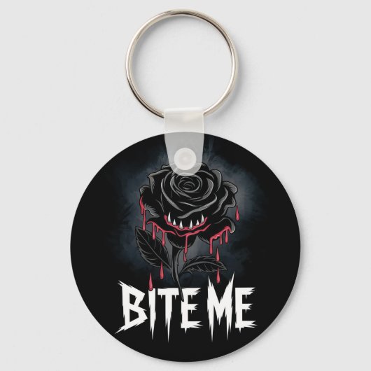 Rand 'Bite Me' Gotische Roos Ontwerp Sleutelhanger (Voorkant)