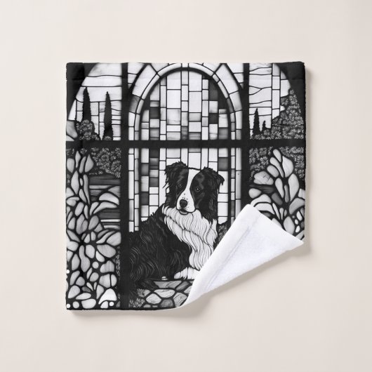 Rand Collie Black en White Dogs Shower Curtain Washandje (Wasdoekje)