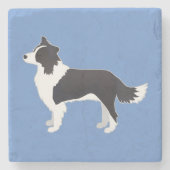 Rand Collie Black Hondenras Side Uitzicht Silhouet Stenen Onderzetter (Voorkant)