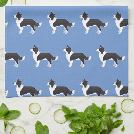 Rand Collie Black Hondenras Side Uitzicht Silhouet Theedoek (Gevouwen)