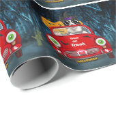 Rand Collie Dog Driving Car Scary Halloween Cadeaupapier (Rol Hoek)
