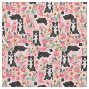 Rand Collie dog  florals roze Stof