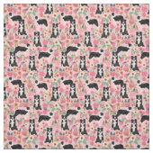 Rand Collie dog  florals roze Stof (Swatch)