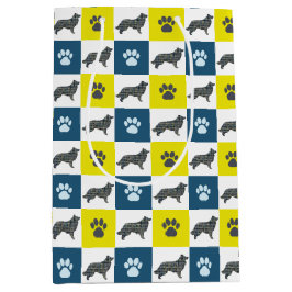 Rand Collie Dog & Paw Yellow & Black Grid Medium Cadeauzakje