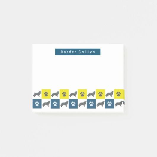 Rand Collie Dog & Paw Yellow & Blue Grid Lines Post-it® Notes (Voorkant)