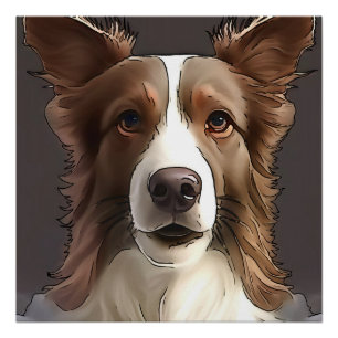 Rand Collie Dog Pet Portret Black Outline Art Perfect Poster