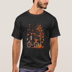 Rand Collie Dog Pumpkin Bicycle Fall Leaves Tree T-shirt