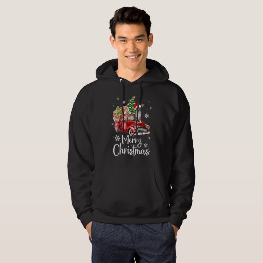 Rand Collie Dog Riding Red Truck - kerstboom Hoodie (Voorkant volledig)