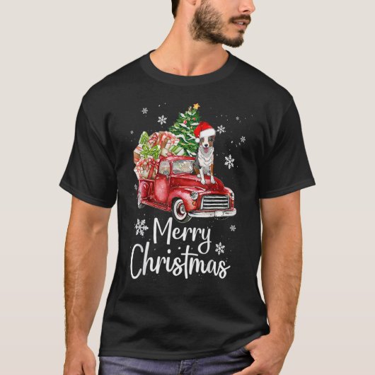 Rand Collie Dog Riding Red Truck - kerstboom T-shirt (Voorkant)