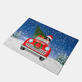 Rand Collie Dog rijdt met sneeuwkerst Deurmat (Schuin)