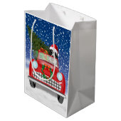 Rand Collie Dog rijdt met sneeuwkerst Medium Cadeauzakje (Achterkant Gekanteld)