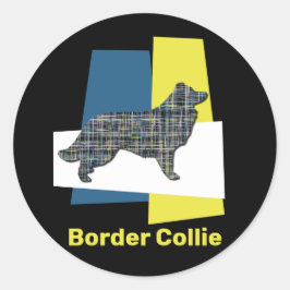 Rand Collie Dog Silhouette Grid met drie kleuren Ronde Sticker