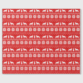 Rand Collie Dog Silhouette-kerstpatroonrood Cadeaupapier (Vlak)