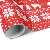 Rand Collie Dog Silhouette-kerstpatroonrood Cadeaupapier (Rol Hoek)