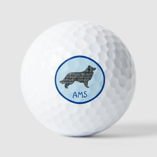 Rand Collie Dog Silhouette Monogram Grid Blue Golfballen (Voorkant)