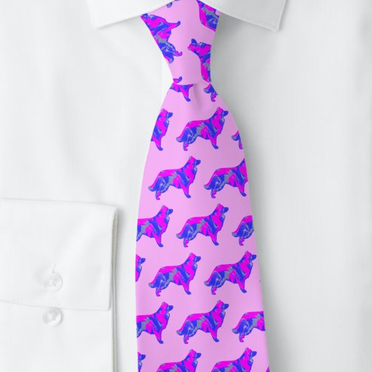 Rand Collie Dog Silhouette Pink&Blue Pink Stropdas