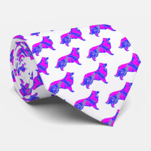 Rand Collie Dog Silhouette Pink&Blue White Stropdas