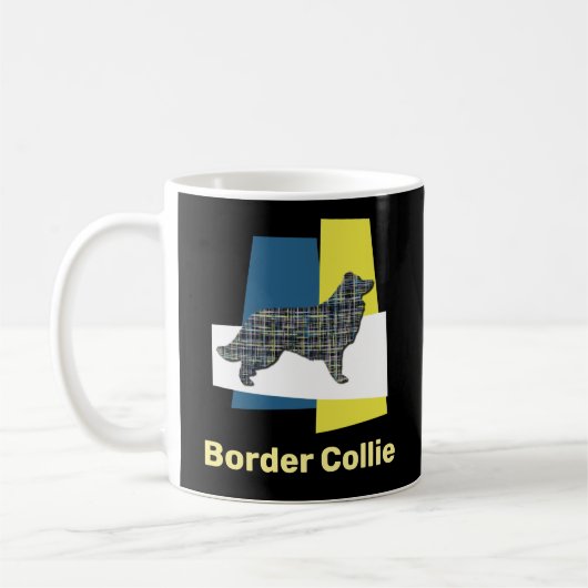 Rand Collie Dog Yellow & Black Grid Abstract Koffiemok (Links)