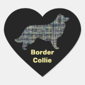 Rand Collie Dog Yellow & Black Grid Line Hart Sticker (Voorkant)