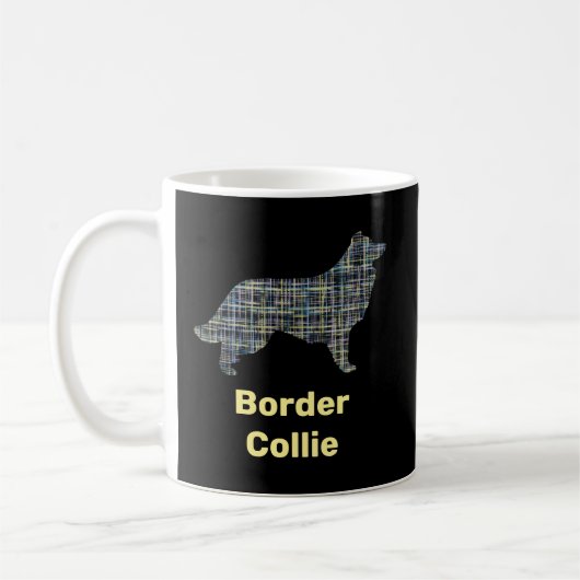 Rand Collie Dog Yellow & Black Grid Line Koffiemok (Links)