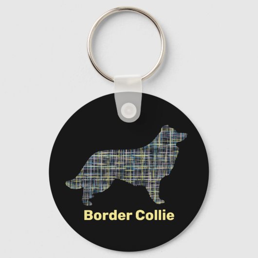Rand Collie Dog Yellow & Black Grid Line Sleutelhanger (Voorkant)