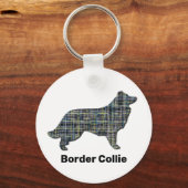 Rand Collie Dog Yellow & Black Grid Line Sleutelhanger (Achterkant)