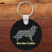Rand Collie Dog Yellow & Black Grid Line Sleutelhanger (Voorkant)