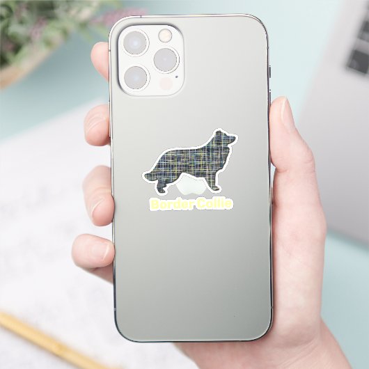 Rand Collie Dog Yellow & Black Grid Line Sticker (Telefoon)