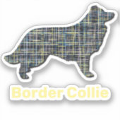 Rand Collie Dog Yellow & Black Grid Line Sticker (Voorkant)