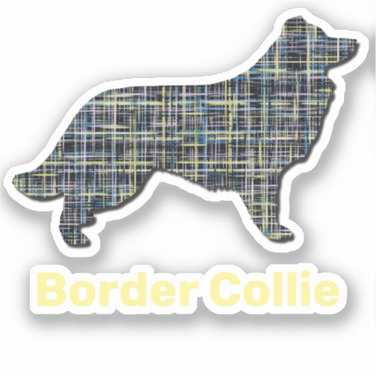 Rand Collie Dog Yellow & Black Grid Line Sticker (Voorkant)
