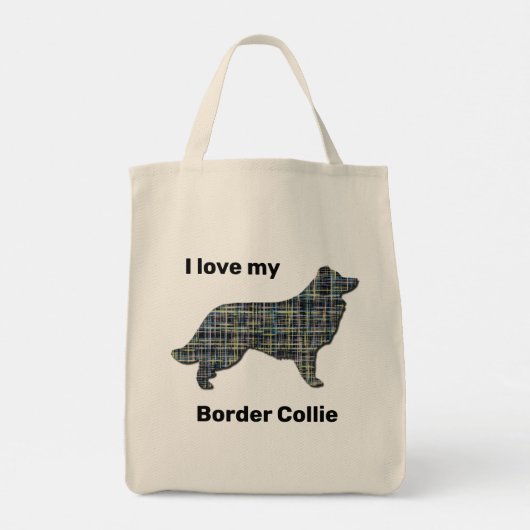 Rand Collie Dog Yellow & Black Grid Line Tote Bag (Achterkant)