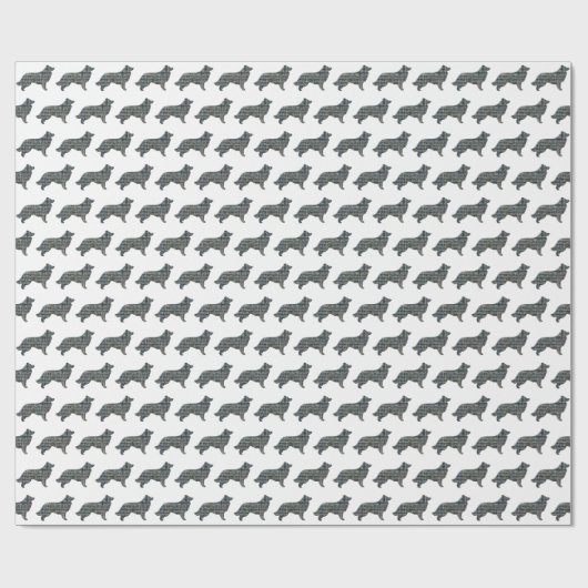 Rand Collie Dog Yellow & Black Grid Line White Cadeaupapier (Vlak)