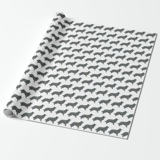 Rand Collie Dog Yellow & Black Grid Line White Cadeaupapier (Uitgerold)
